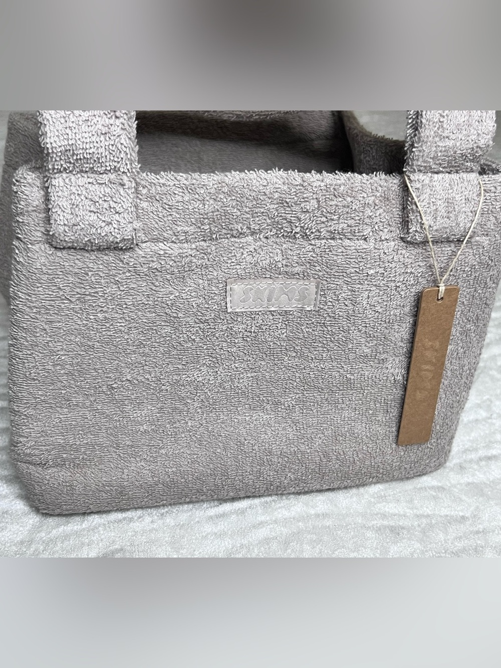 SKIMS Stone Terry Small Tote - Plush Top-Handle Bag - Picture 3 of 7